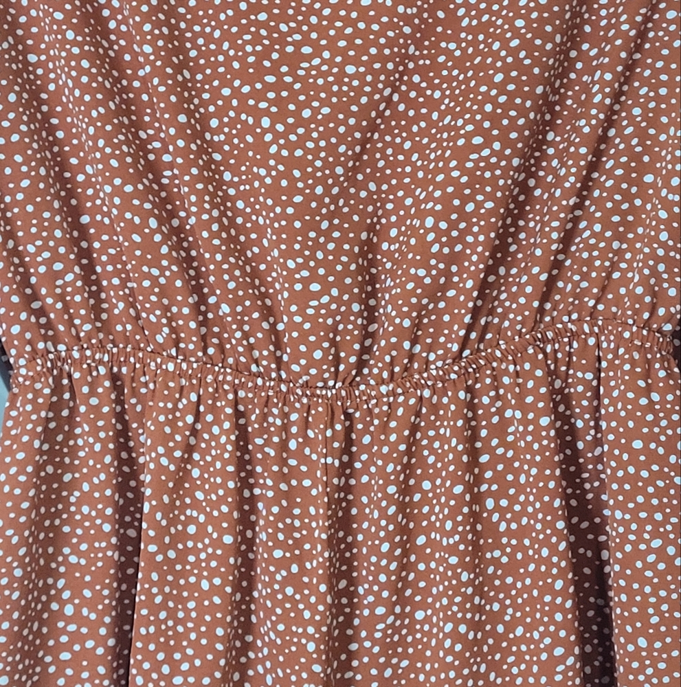 Shein Women's Tie Front Cutout Polka Dot Romper Jumper Short Rust Size Large - Picture 7 of 10